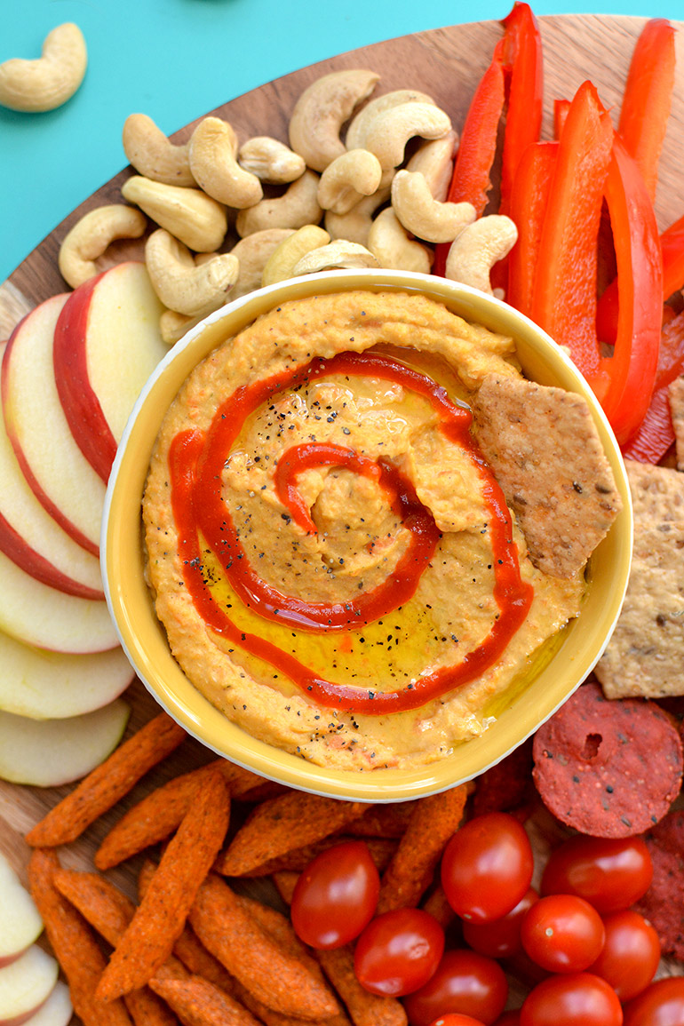 Carrot Apple Sriracha Hummus Nosh and Nourish