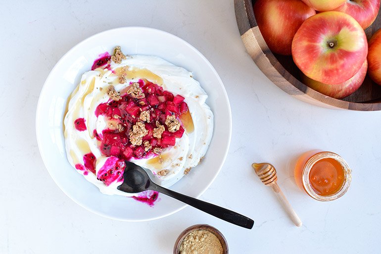 Easy Yogurt Breakfast Bowls with Apples and Dragonfruit Nosh and Nourish